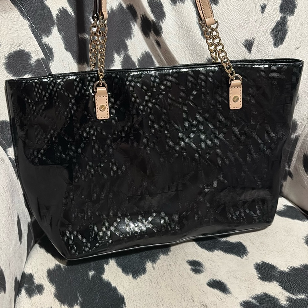 Michael Kors Black Tote Bag with Gold Chain Handles